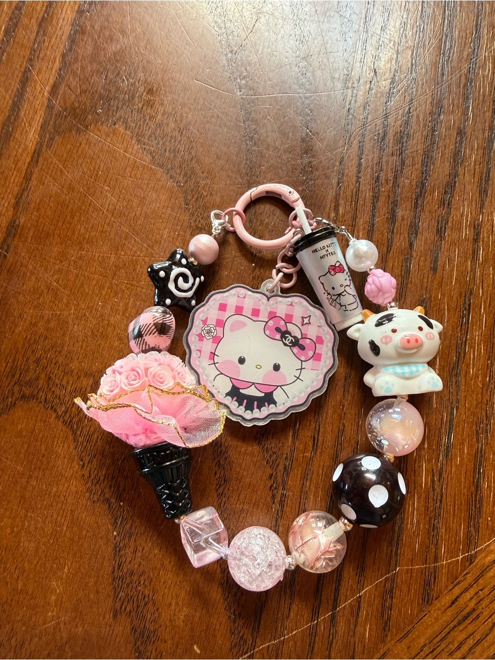 Hello Kitty Pink & Black Decorative Keychain